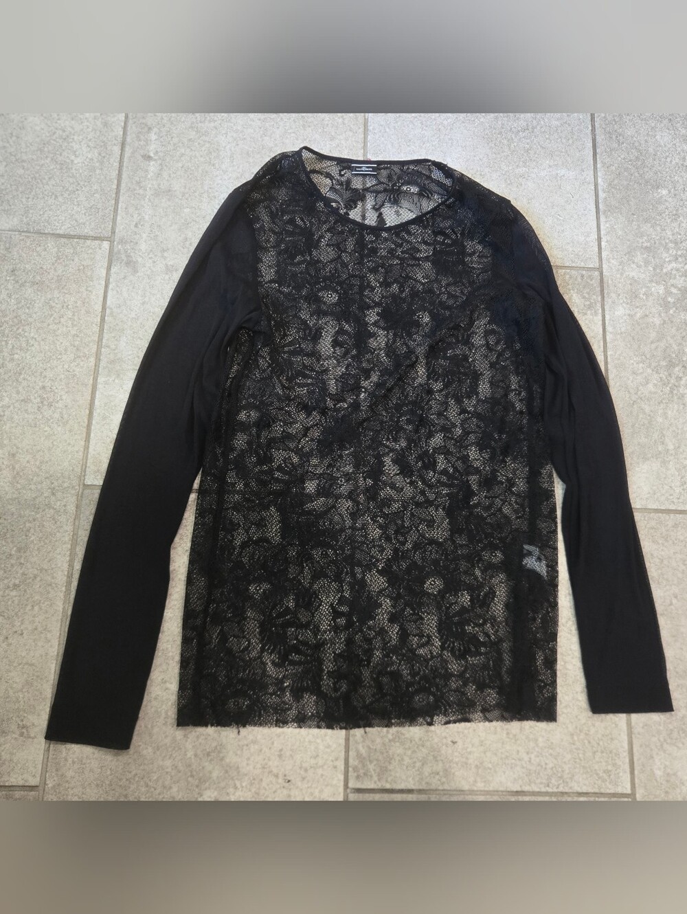 Malene Birger Contrast Lace Top Black Sz L